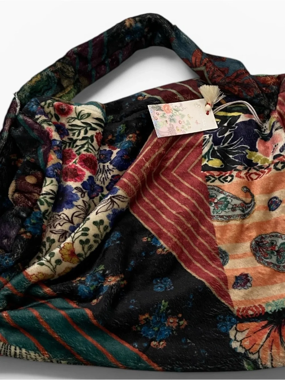Johnny Was Boho Patchwork Velvet Tote Bag in Multi